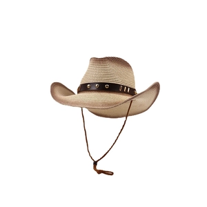 Vintage Western style cowboy straw hat with studded leather band for outdoor sun protection