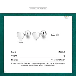 Polished 925 sterling silver heart stud earrings featuring 5.5mm minimalist bead design