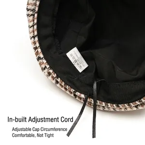 Houndstooth newsboy hat for women with internal adjustable ribbon for custom fit