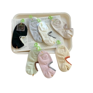 Colorful cotton low cut invisible boat socks for women with non-slip silicone heel grip