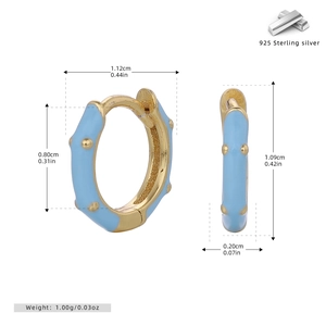 Detailed size specifications for gold and light blue enamel S925 silver hoop earrings