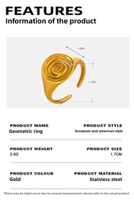 Detailed size chart for 18K gold plated stainless steel geometric spiral ring for women