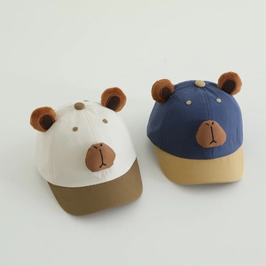 Cute Capybara kids baseball cap with cartoon 3D plush ears and contrast color design