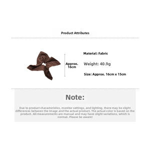 Detailed size chart for brown checkered fabric scrunchie showing 16cm by 15cm dimensions
