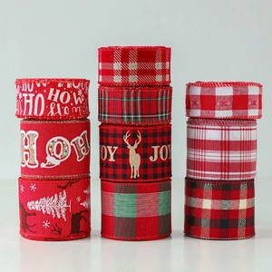 Christmas burlap ribbons with buffalo plaid, elk patterns and holiday festive prints