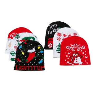 Winter knitted Christmas hats featuring Santa and snowman patterns in a set of six styles