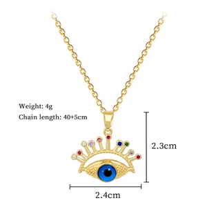 Detail of colorful crystal evil eye pendant necklace with 4g weight and chain dimensions