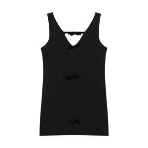 Robe Courte Sans Manches À Col En V Dos Nu Pour Femmes Avec Noeuds En Velours Taille Haute Élégante Noir Polyester