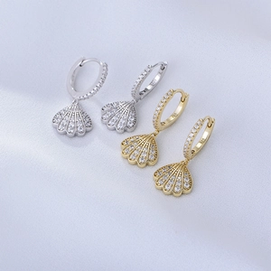 Elegant S925 silver fan-shaped dangle earrings with full pave cubic zirconia accents