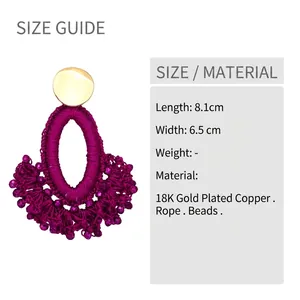 Detailed dimensions of 8.1cm x 6.5cm for purple bohemian beaded fan-shaped earrings