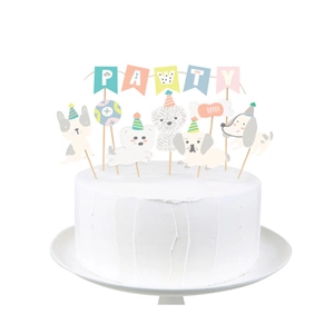 Décorations De Gâteau De Fête D'Anniversaire Pour Animaux De Compagnie Toppers En Carton Chien Chat Bannière Thème Mignon