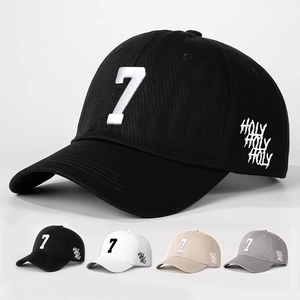 Casquette De Baseball Brodée Numéro 7 Et Graphiques Latéraux Holy Rétro Ajustable Bord Incurvé Polyester Chapeau De Soleil