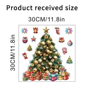 Detail view of 30x30cm Christmas tree wall sticker set with festive gift boxes and snowflakes