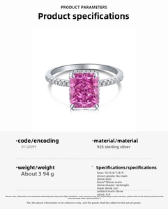 Macro shot of 925 sterling silver ring with 4ct radiant cut pink zircon and pavé stones