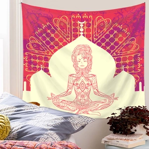 Detail of bohemian mandala tapestry hanging above a bed for aesthetic room decoration