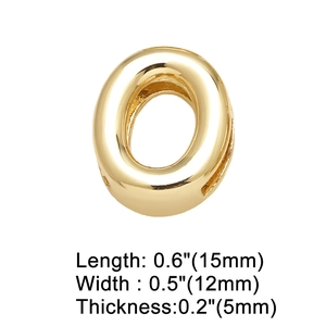 Polished gold letter O slide charm with dimensions 15mm by 12mm for DIY jewelry