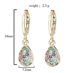 Elegant 18k gold plated drop earrings with multi-color zircon pavé in a pear shape design