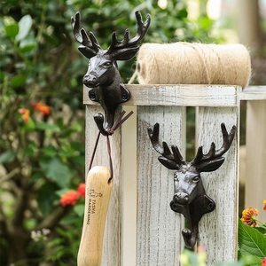 Cast Iron Animal Head Wall Hooks Decorative Deer Dog Cat Pig Shape Rustic Retro Heavy Duty Rack Entryway Coat Key Hat