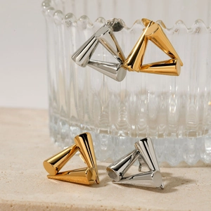 Geometric Triangle Stud Earrings Stainless Steel High Polish Interlocking Conical Design Minimalist Jewelry For Women