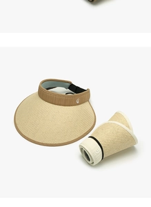 Foldable raffia sun visor hat for women showing wide brim and portable rolled-up design
