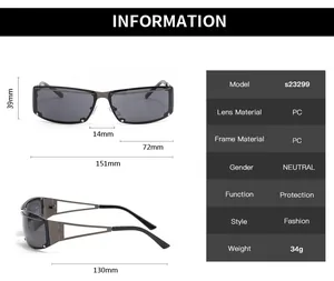 Detailed sizing chart and specifications for Y2K sunglasses with 151mm frame width
