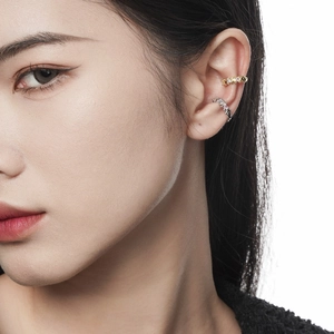 Minimalist S925 sterling silver ear bone cuff with colorful cubic zirconia stones