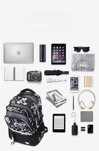 Large capacity backpack interior showing laptop, camera and daily essentials organized