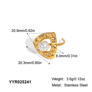 Guide des dimensions pour une bague nœud en acier inoxydable doré avec perle
