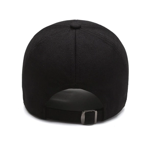 Black cotton baseball cap for middle-aged men with adjustable metal buckle back view
