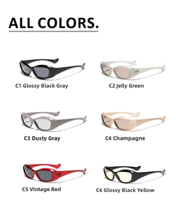 Collection of Y2K futuristic oversized square sunglasses in six assorted vibrant colors