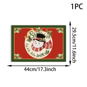 Detail view of a Christmas snowman placemat with red and green theme, size 44x29.5 cm