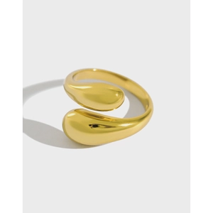 Anello Aperto In Argento Sterling 925 Placcato Oro Minimalista Donna Goccia D'acqua Liquida Liscia Gioiello Dito Chic Regolabile