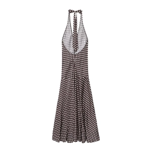 Robe licou marron à pois tendance avec dos nu et ourlet fluide pour femmes