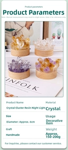 Detailed view of handmade crystal night light with solid wood base and 6cm diameter resin dome