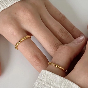Minimalist 925 sterling silver gold plated heart and chain rings worn on fingers