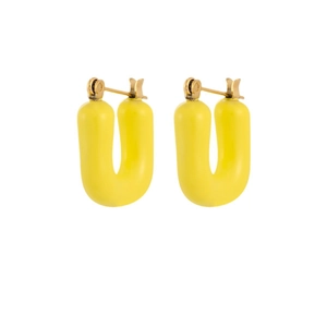 French vintage yellow U-shaped enamel hoop earrings made of durable stainless steel
