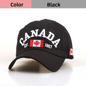 Close-up detail of high-quality CANADA embroidery and 1867 patch on cotton baseball cap