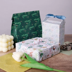 Gift Wrapping Paper White Kraft Paper Cartoon Jungle Animals Crocodile Flamingo Print For Birthday Wedding Party Crafts