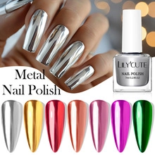 7ml bottle of metallic mirror nail polish showing various vibrant colors and application