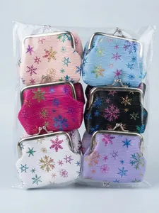 Detailed set of colorful cartoon coin purses with snowflake patterns and metal clasps