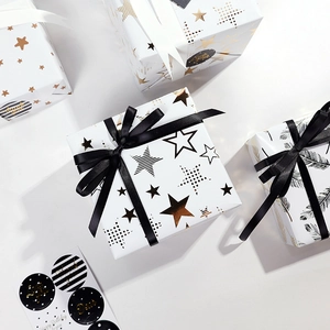 Gift Wrapping Paper Roll Gold Foil Bronzed Pattern Copper Paper Star Feather For Birthday Valentine Holiday Gift Box