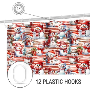 Detail of 0.4 inch hanging holes and 12 plastic hooks for Christmas snowman shower curtain