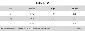 Tableau des tailles pour pantalon décontracté femme avec mesures de taille et hanches