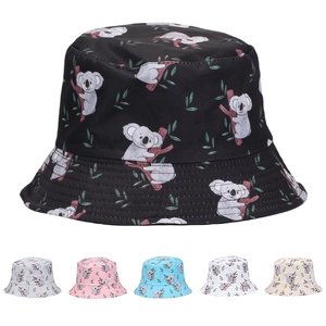 Bucket Hat Cute Cartoon Koala Print Sun Protection Outdoor Fisherman Cap Breathable Polyester For Men Women
