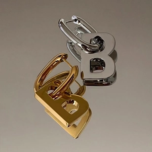 Trendy Hip Hop Letter B Pendant Hoop Earrings For Women Copper Gold Silver Plated High End Fashion Ins Style Jewelry Gift For Party