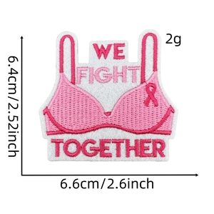 Pink ribbon breast cancer awareness embroidery patch with We Fight Together text