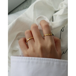Elegant set of two S925 sterling silver geometric bead rings in gold for women