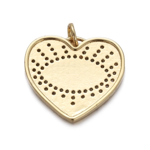 Detailed back view of a golden heart-shaped evil eye pendant with dot texture and top loop