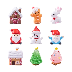 9pcs Christmas micro landscape resin ornaments with Santa, snowmen, and reindeer designs