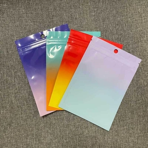 Pack of 4 gradient laser packaging bags with zip lock and hanging hole for jewelry